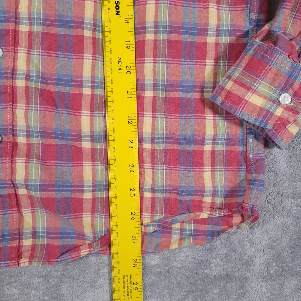 J Crew Shirt Mens Medium Red Yellow Blue Plaid Button Down Classic Cotton Casual